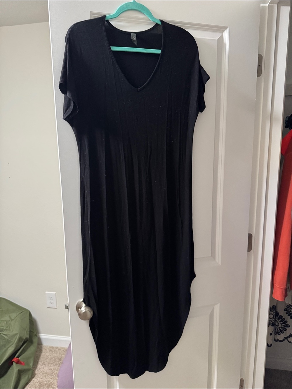 Black V-Neck Women’s Midi Jersey Dress